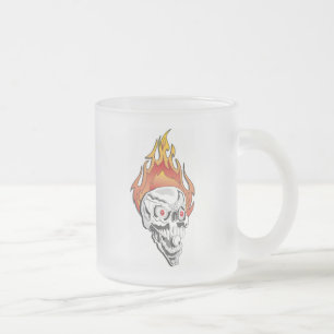Caneca De Café Vidro Jateado Crânio de Flaming