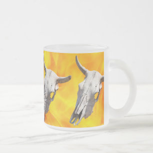 Caneca De Café Vidro Jateado Crânio de vaca e fogo