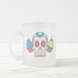 Caneca De Café Vidro Jateado Crânio e cupcakes do açúcar