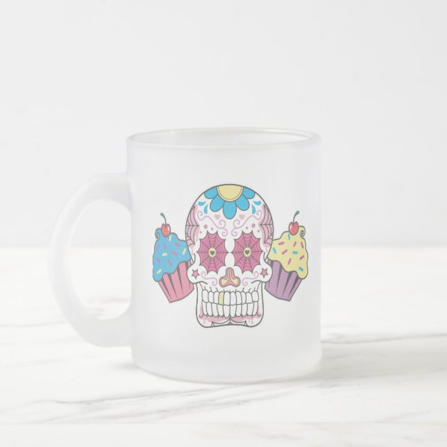 Caneca De Café Vidro Jateado Crânio e cupcakes do açúcar (Esquerda)