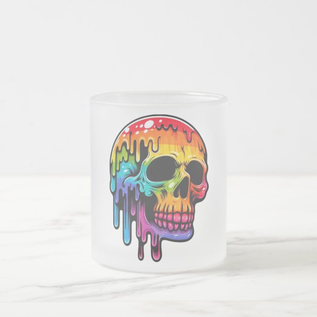 Caneca De Café Vidro Jateado Crânio multicolorido vibrante (Centro)