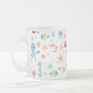 Caneca De Café Vidro Jateado Criaturas Marinhas Subaquáticas Caprichosas