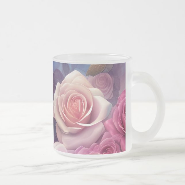 Caneca De Café Vidro Jateado Crie seu próprio Rosa rosa e azul Floral (Direita)