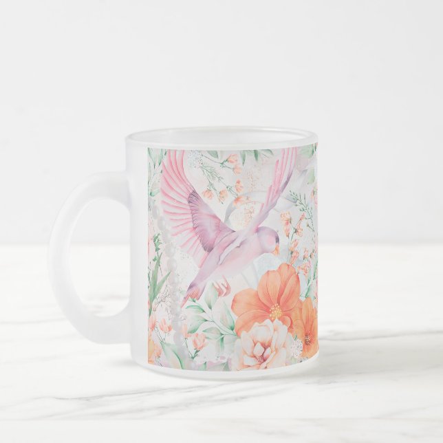 Caneca De Café Vidro Jateado Crie seus próprios pássaros e flores de Primavera (Esquerda)