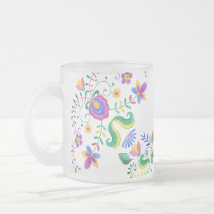 Caneca De Café Vidro Jateado Crie Suas Próprias Flores De Arte Folclórica Mexic