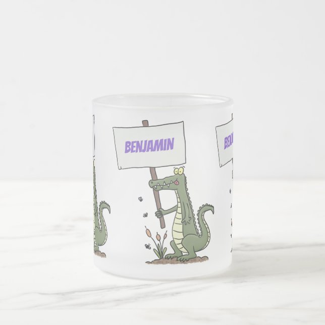 Caneca De Café Vidro Jateado Crocodilo engraçado, alinhador com cartoon (Centro)