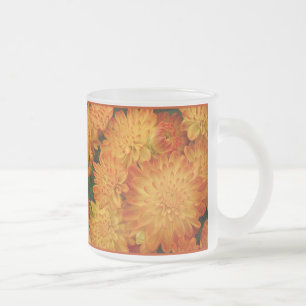Caneca De Café Vidro Jateado Crolisântemos de Laranja Fogo