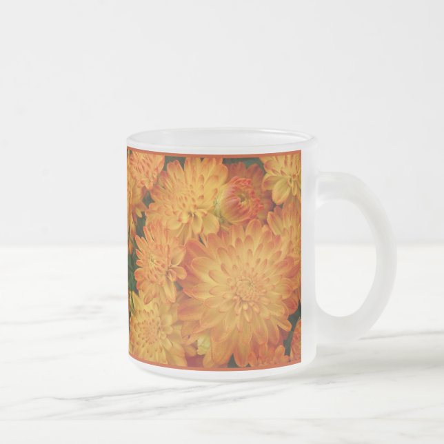 Caneca De Café Vidro Jateado Crolisântemos de Laranja Fogo (Direita)