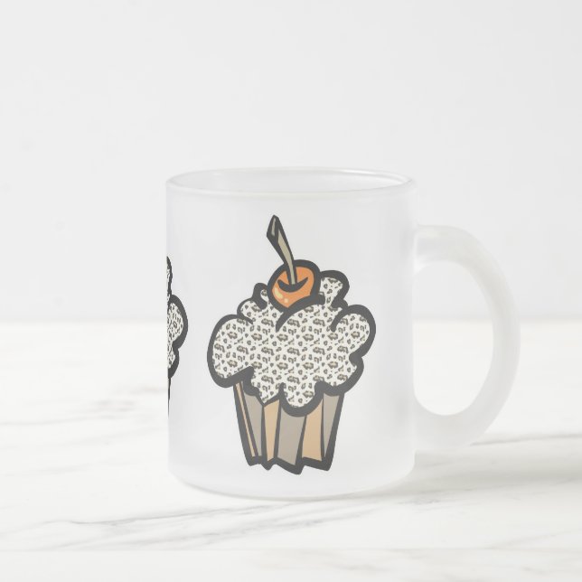 Caneca De Café Vidro Jateado cupcake de impressão leopardo (Direita)