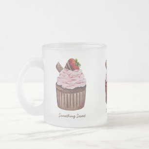 Caneca De Café Vidro Jateado Cupcake De Morango Cento Em Aquarela