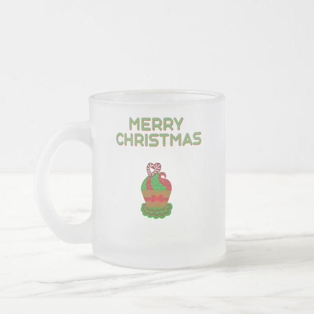 Caneca De Café Vidro Jateado Cupcake de Natal - Tampão de vidro de Fosco pequen (Esquerda)