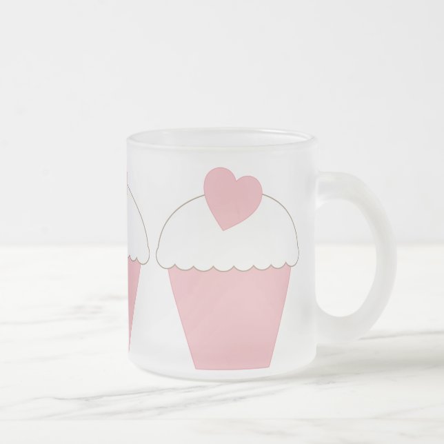 Caneca De Café Vidro Jateado Cupcake rosa com coração (Direita)