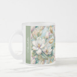 Caneca De Café Vidro Jateado Custom Pattern Elegant Magnolia Flowers