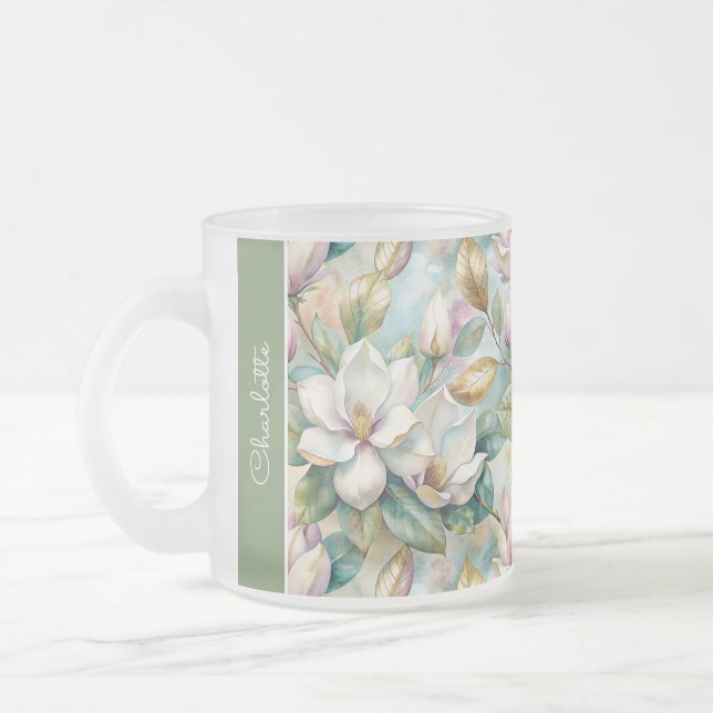 Caneca De Café Vidro Jateado Custom Pattern Elegant Magnolia Flowers (Esquerda)
