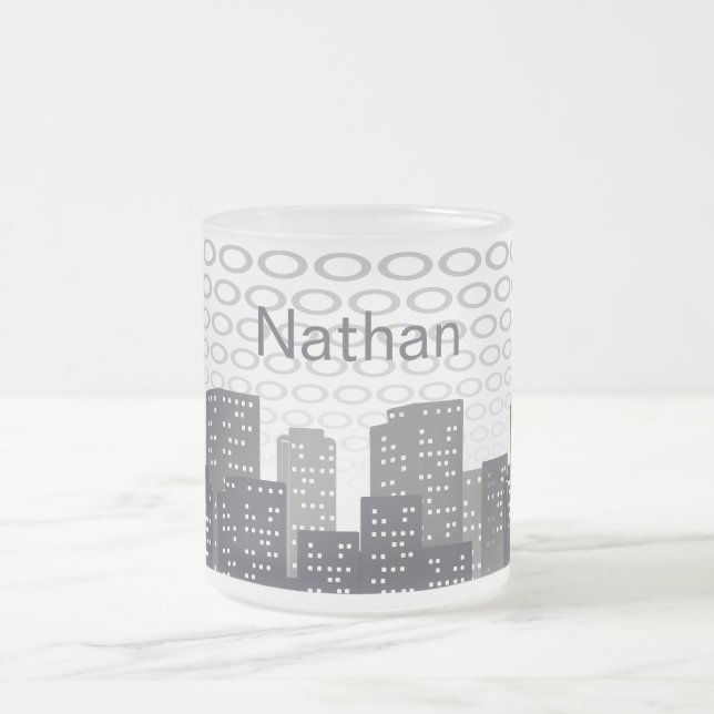 Caneca De Café Vidro Jateado Custom Urban Cityscape Shades of Grey Personalised (Centro)