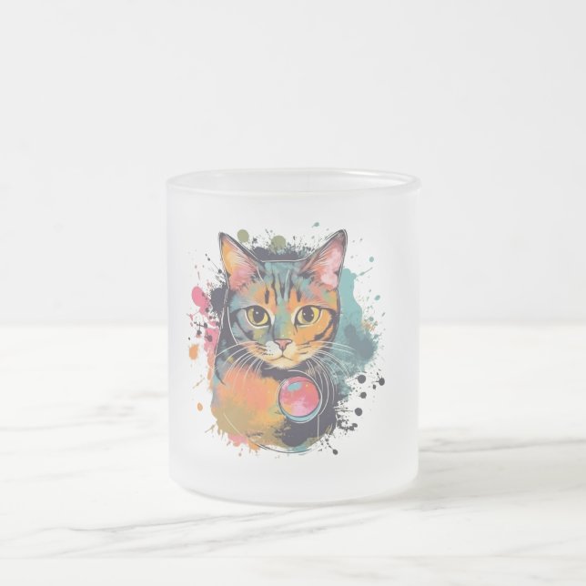 Caneca De Café Vidro Jateado cute cat design  (Centro)