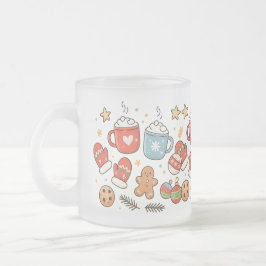 Caneca De Café Vidro Jateado Cute Cozy Christmas Doodles Mug