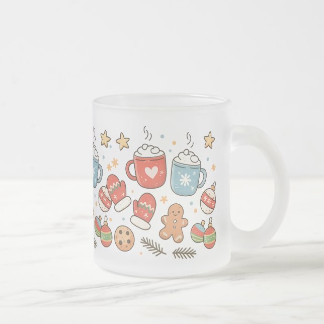 Caneca De Café Vidro Jateado Cute Cozy Christmas Doodles Mug (Direita)