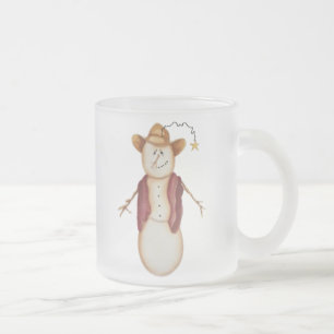 Caneca De Café Vidro Jateado Cute Folk Art Cowboy Snowman