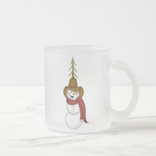 Caneca De Café Vidro Jateado Cute Folk Art Cowboy Snowman