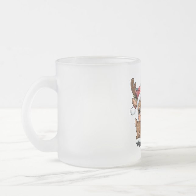 Caneca De Café Vidro Jateado Cute Holiday Reindeer & Snowman (Esquerda)