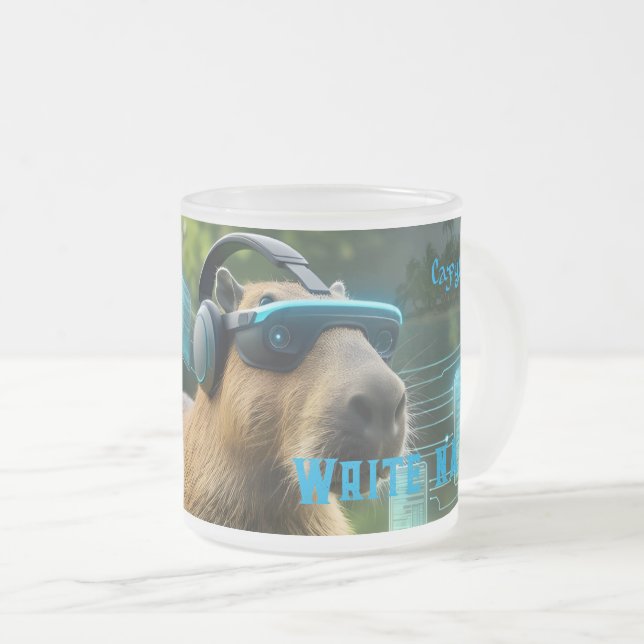 Caneca De Café Vidro Jateado Cyberpunk Capybara VR Goggles Sci-Fi Coffee Mug (Frente Esquerda)