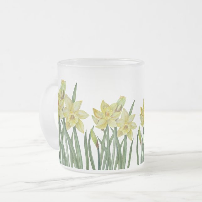 Caneca De Café Vidro Jateado Daffodils De Aquarela Ilustração De Retrato De Flo (Frente Esquerda)