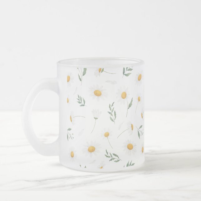 Caneca De Café Vidro Jateado Daisy Flowers Pattern Mug (Esquerda)