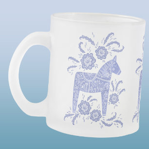 Caneca De Café Vidro Jateado Dala Hormonas Suecas Periwinkle Azul e Branco