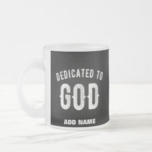 CANECA DE CAFÉ VIDRO JATEADO DEDICADO A DEUS TEXTO BRANCO LEGAL PERSONALIZÁVEL