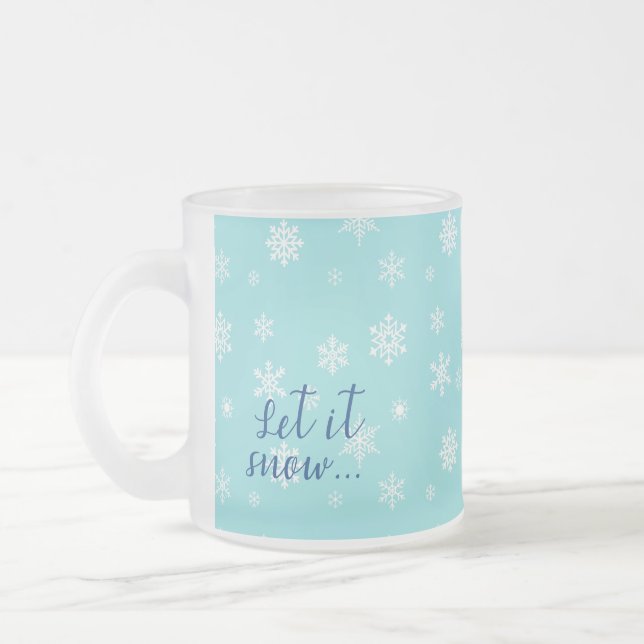 Caneca De Café Vidro Jateado Deixe Nevar... Belo design de floco de neve (Esquerda)
