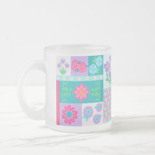 Caneca De Café Vidro Jateado Desenho de Flores Vibrantes em Flor