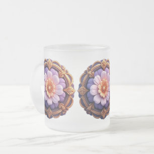 Caneca De Café Vidro Jateado Desenho de Medalhões Florais Ornamentais Dourados