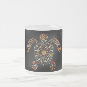 Caneca De Café Vidro Jateado Desenho de tartaruga vintage colorido