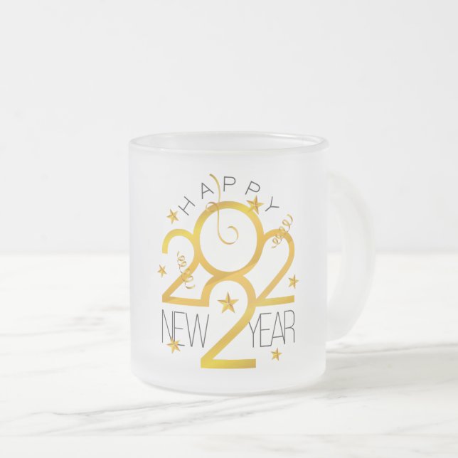Caneca De Café Vidro Jateado design 2022 com Estrela Dourada (Frente Esquerda)