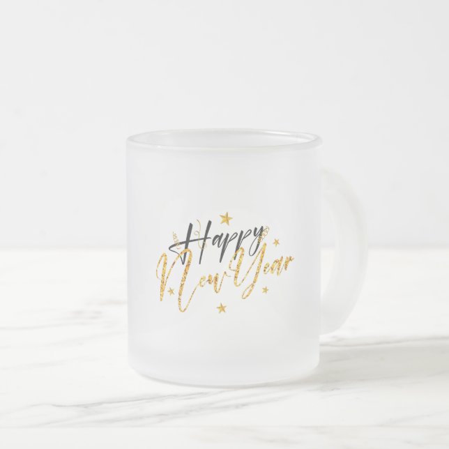 Caneca De Café Vidro Jateado design 2022 com Letra Glittered (Frente Esquerda)
