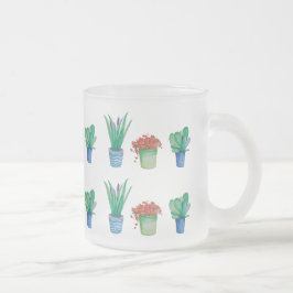 Caneca De Café Vidro Jateado Design de Aquarelas e Succulções