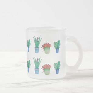 Caneca De Café Vidro Jateado Design de Aquarelas e Succulções