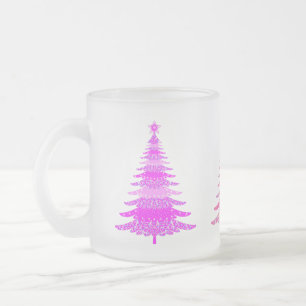 Caneca De Café Vidro Jateado Design de Árvore Rosa Padrão de Natal