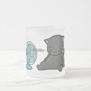 Caneca De Café Vidro Jateado design de gatos de verão na frente do ventilador  