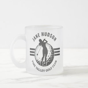Caneca De Café Vidro Jateado Design de Golfista Feminina Elegante