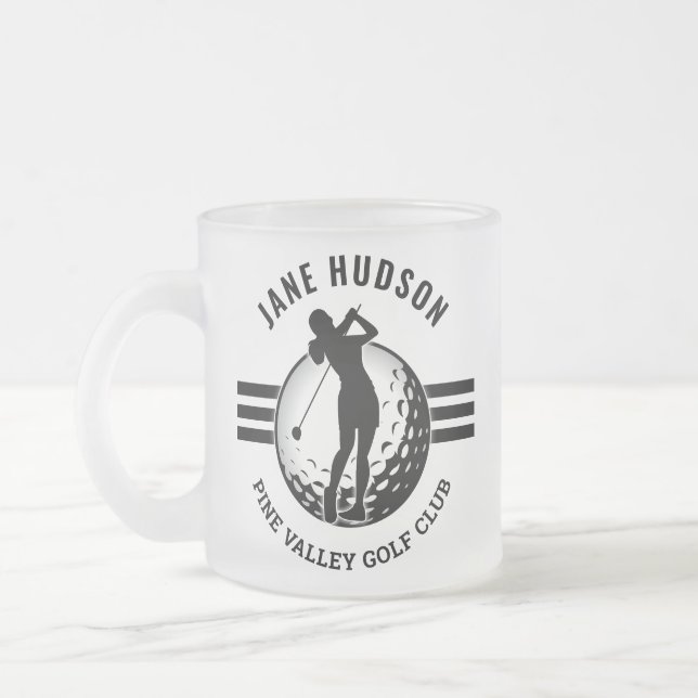 Caneca De Café Vidro Jateado Design de Golfista Feminina Elegante (Esquerda)