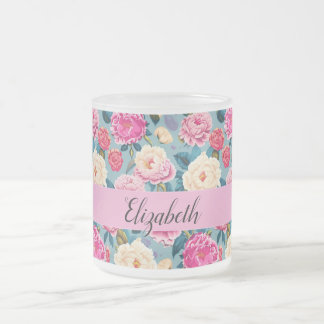 Caneca De Café Vidro Jateado Design floral botânico do Vintage