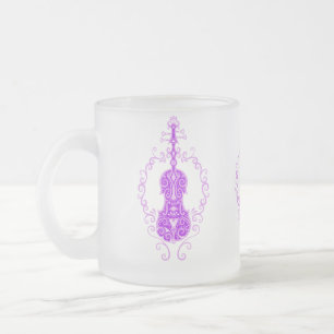 Caneca De Café Vidro Jateado Design roxo intrincado do violino