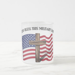 Caneca De Café Vidro Jateado DEUS ABENÇOE ESTE PAI MILITAR cruz robusta & bande