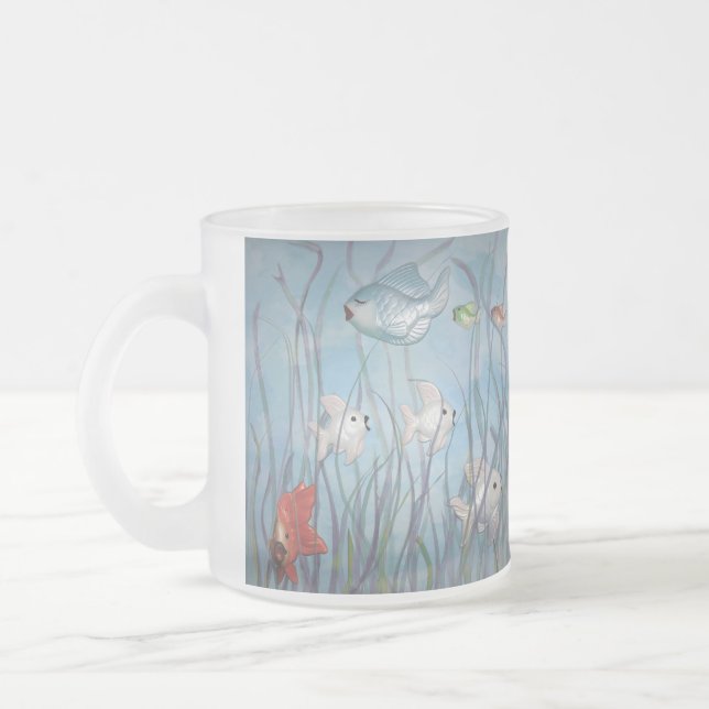 Caneca De Café Vidro Jateado diversão com estilo aquarela de peixe chalkware (Esquerda)
