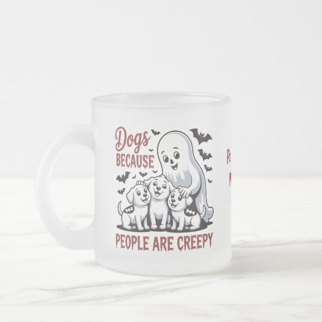 Caneca De Café Vidro Jateado Diversão Personalizada de Cão de Halloween (Esquerda)