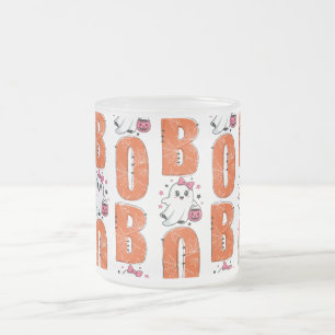 Caneca De Café Vidro Jateado Doce Desenho de Fantasma Kawaii “Boo” para Hallowe