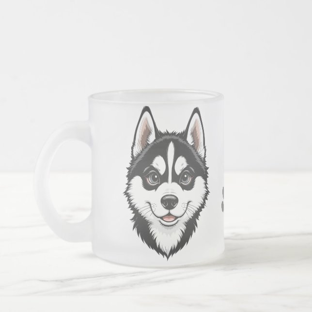 Caneca De Café Vidro Jateado Doce Siberian Husky Puppy (Esquerda)