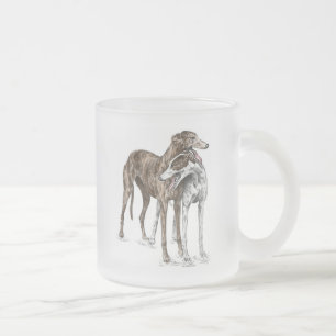 Caneca De Café Vidro Jateado Dois Amigos Greyhound Arte Canina